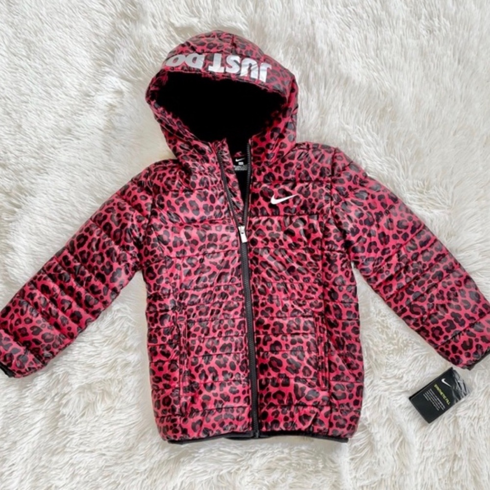 Nike Kids Pink and Black Leopard Puffer Jacket
